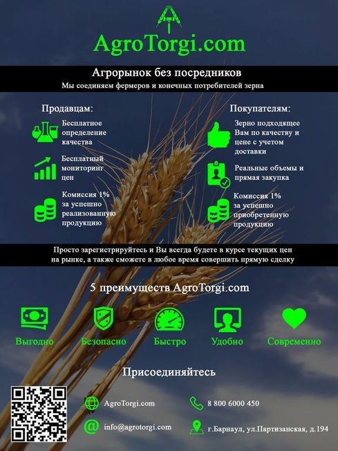 Компания «Agrotorgi.com» разработала платформу онлайн рынка сельхозпродукции.
